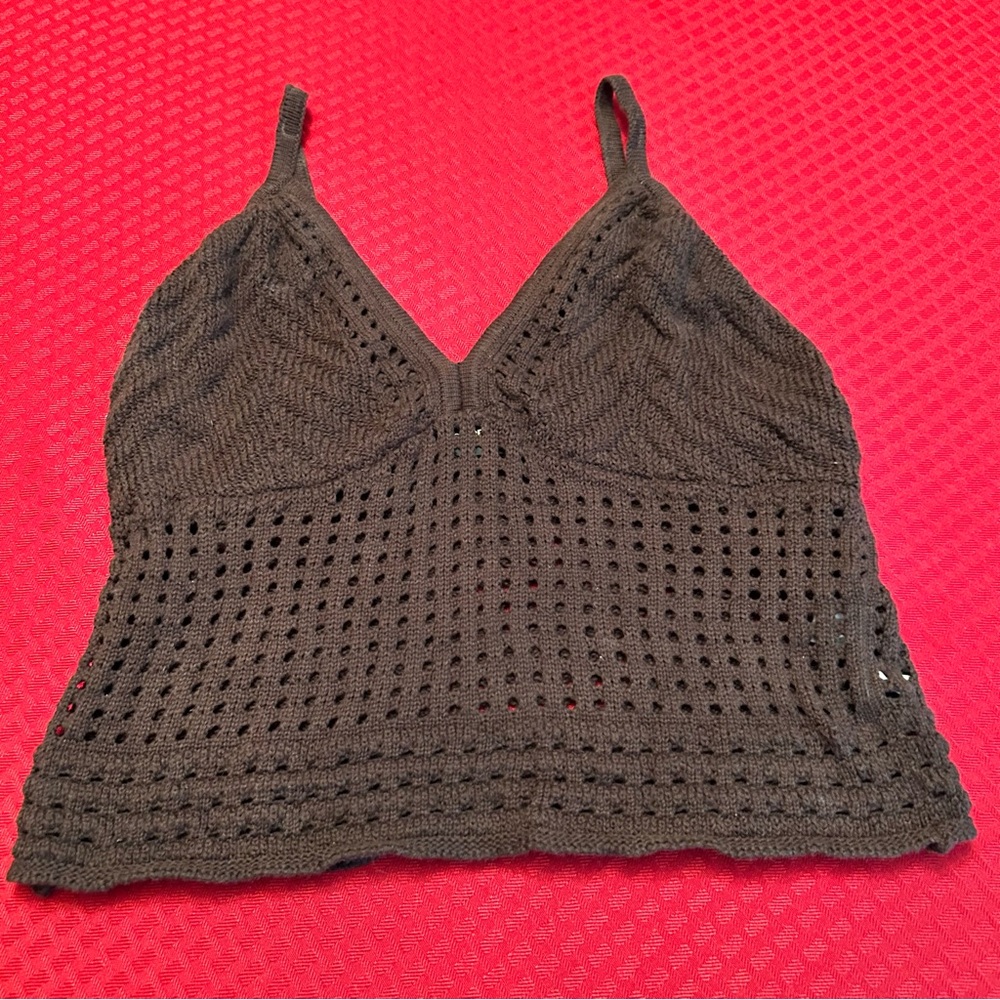 Gabrielle Union NY And Company Crocheted Brown Top. Size L. Lined bra Washable